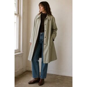 Vintage Windsor Bay Khaki Long Coat L XL Removable Hood Brown Plush Lined